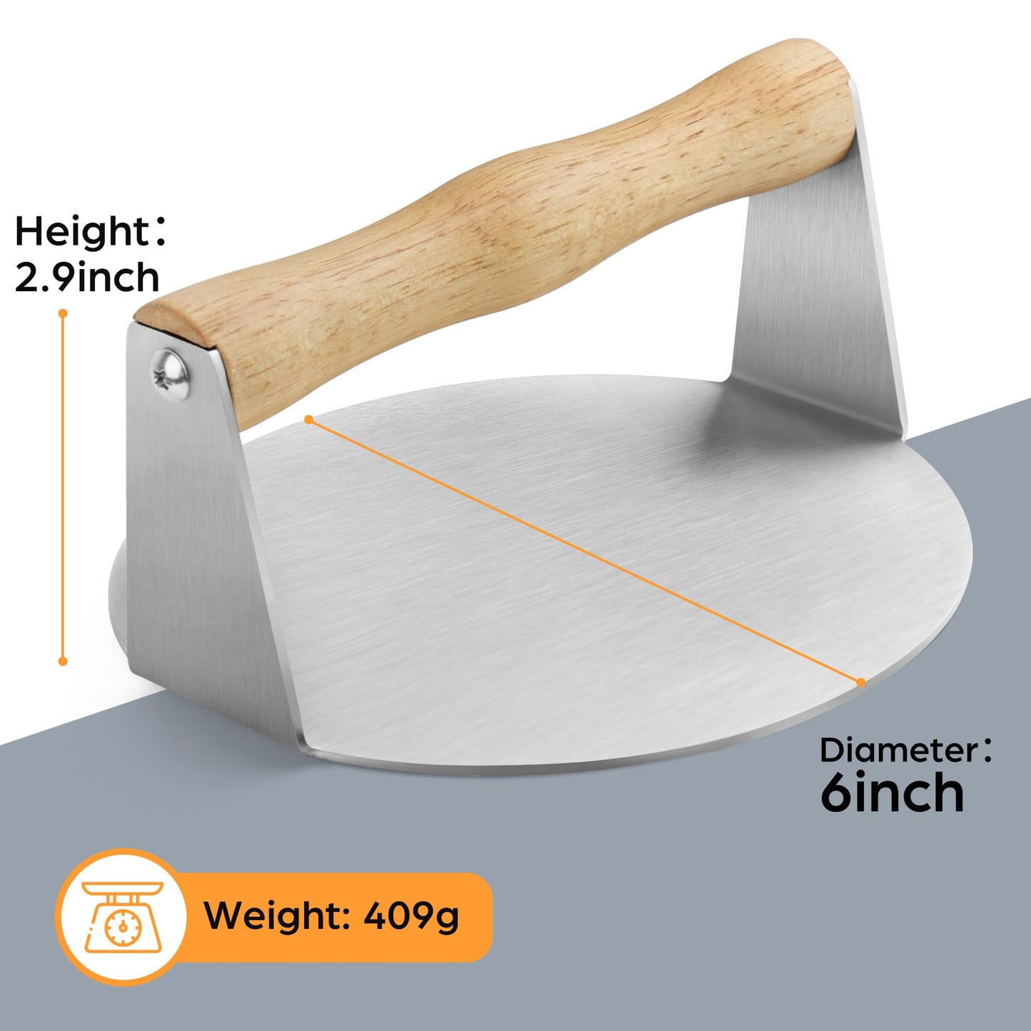LotFancy Burger Press, 6" Stainless Steel Burger Smasher for Griddle, Bbq, Cookouts, Round