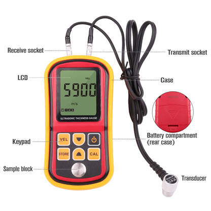 Ultrasonic Thickness Gauge, Digital Thickness Meter Tester, Range 1.2-220mm, with Hard Storage Box