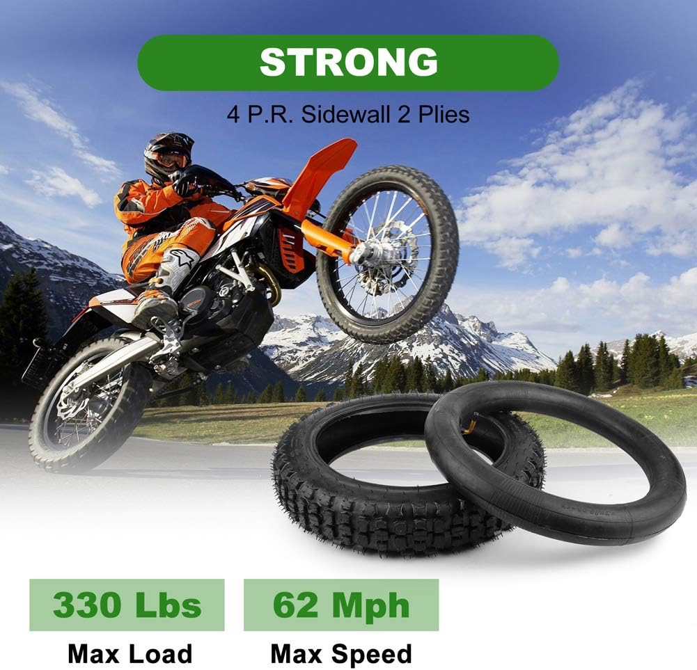 LotFancy 3.00-12 Dirt Bike Tire & Inner Tube Set, 80/100-12 Knobby Tire for Motocross, Dirt Bike, Off Road, Trail Motorcycle, Heavy Duty Front or Rear Tire Replacement with TR87 Valve Stem