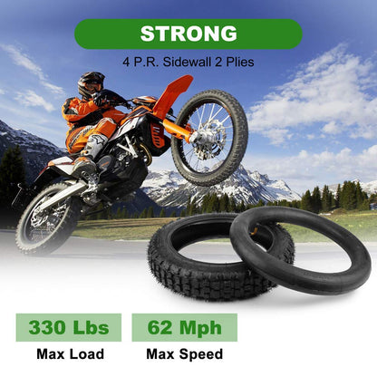 LotFancy 3.00-12 Dirt Bike Tire & Inner Tube Set, 80/100-12 Knobby Tire for Motocross, Dirt Bike, Off Road, Trail Motorcycle, Heavy Duty Front or Rear Tire Replacement with TR87 Valve Stem