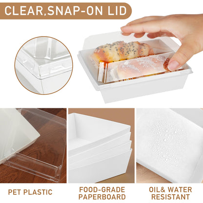 LotFancy Paper Charcuterie Boxes with Clear Lids, 50 Pack, Disposable To Go Dessert Containers, White Bakery Boxes for Sandwich, Fruit, Strawberries, Hot Cocoa Bombs, Sushi, Cookies