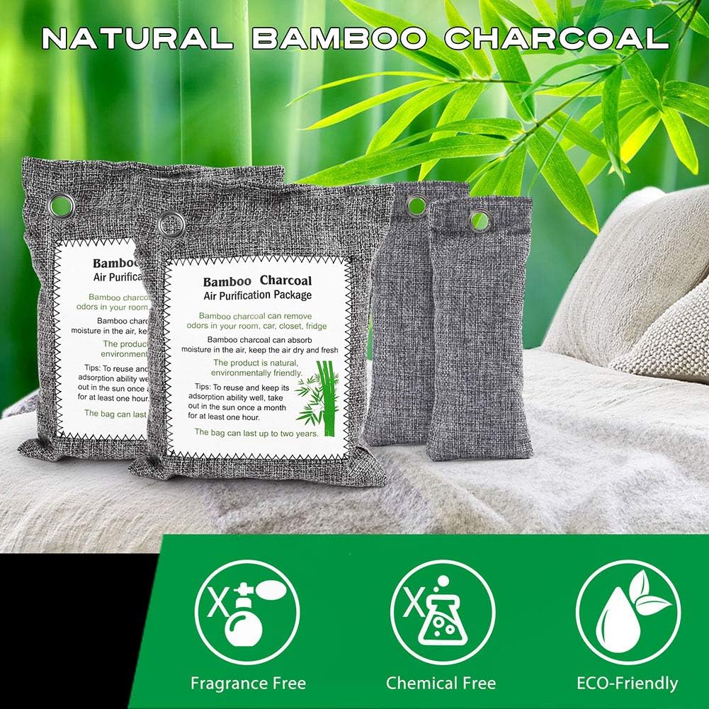 LotFancy Bamboo Charcoal Air Purifying Bags, 8 Pack (4 x 200g + 4 x 60g) Activated Charcoal Odor Eliminator Bags, Nature Air Purifier Bags for Home, Car, Closet, Pet Areas, Bathroom
