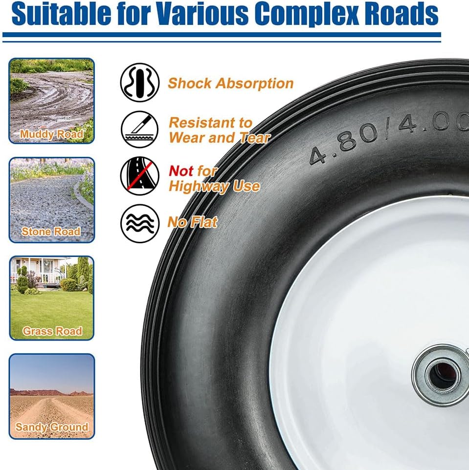 LotFancy Wheelbarrow Wheels and Tires, Replacement for Wheel Barrel Lawn Cart Garden Wagon