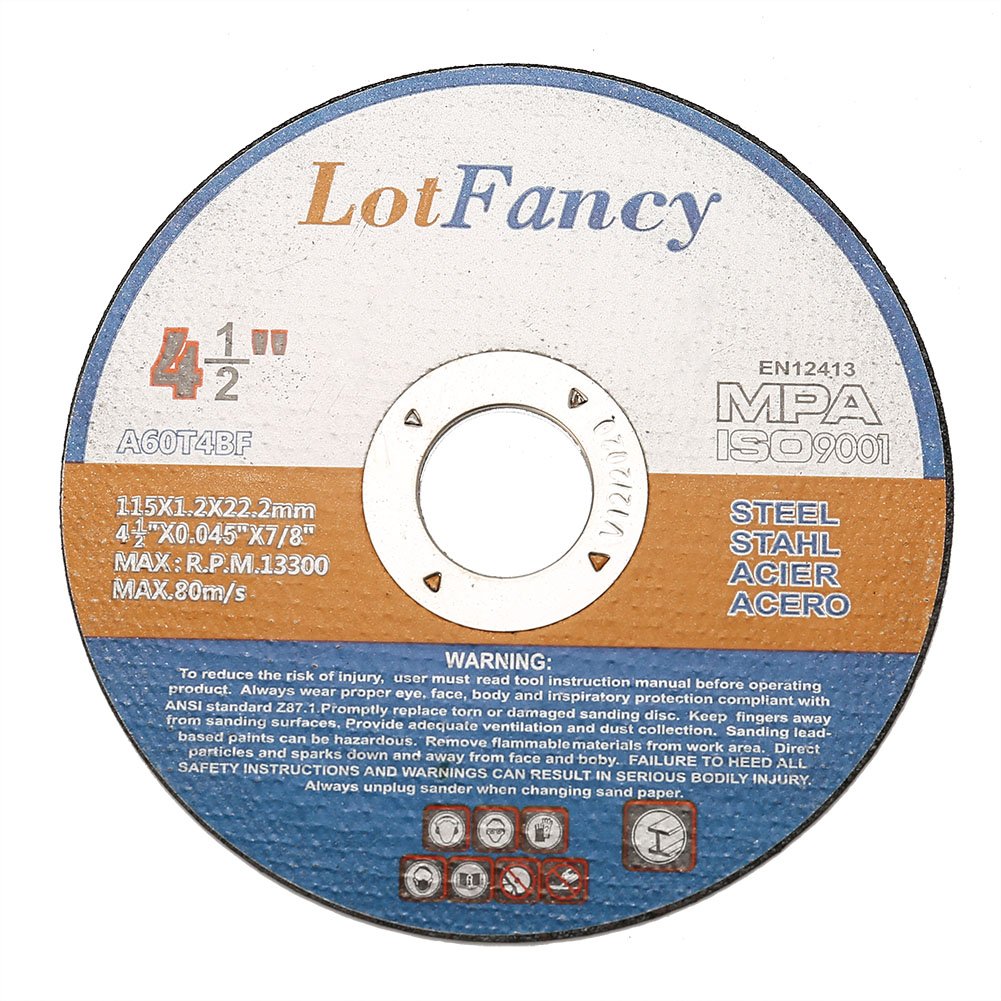 Cutting Wheels 4.5-Inch by 0.045-Inch Cut off Wheels by LotFancy - Metal and Stainless Steel Cutting Disc, 7/8" Arbor, Pack of 5