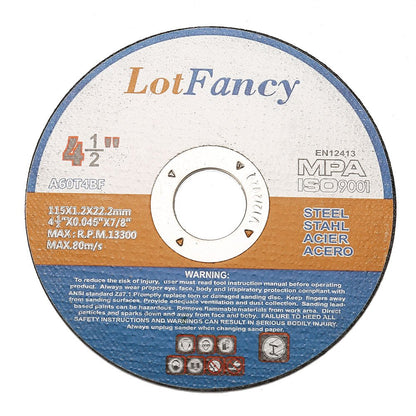 Cutting Wheels 4.5-Inch by 0.045-Inch Cut off Wheels by LotFancy - Metal and Stainless Steel Cutting Disc, 7/8" Arbor, Pack of 5