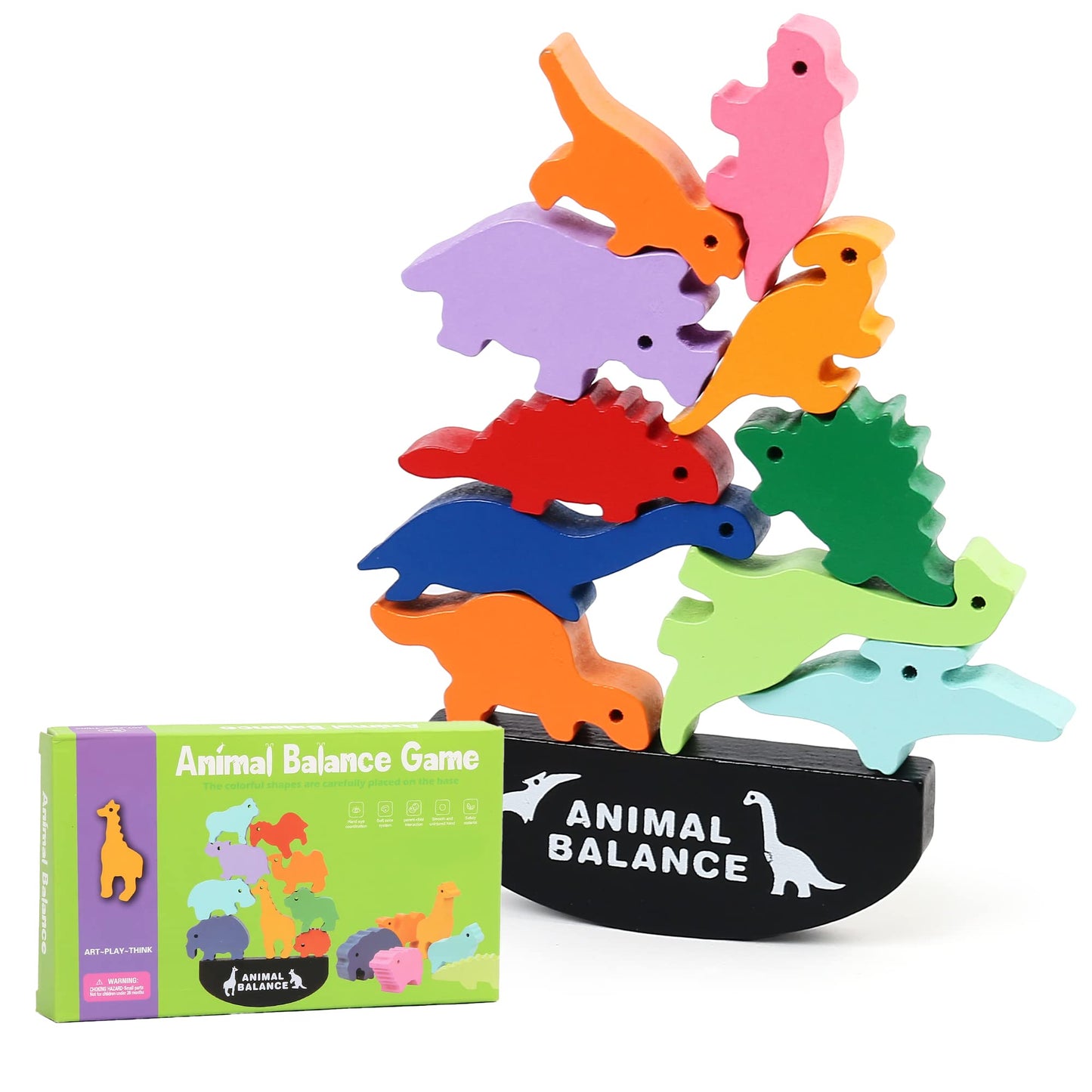 LotFancy Dinosaur Toys for Kids 3-7, Wooden Stacking Toys, Dinosaur Building Blocks for Boys Girls, Preschool Montessori Learning Toys