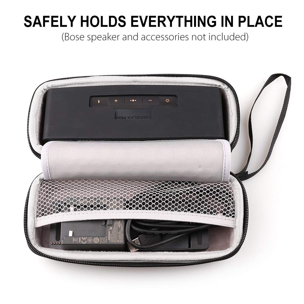Hard Case Fits for Bose SoundLink Mini/Mini 2 Bluetooth Speaker with Soft Silicone Cover Mesh Pocket for Accessories, Black