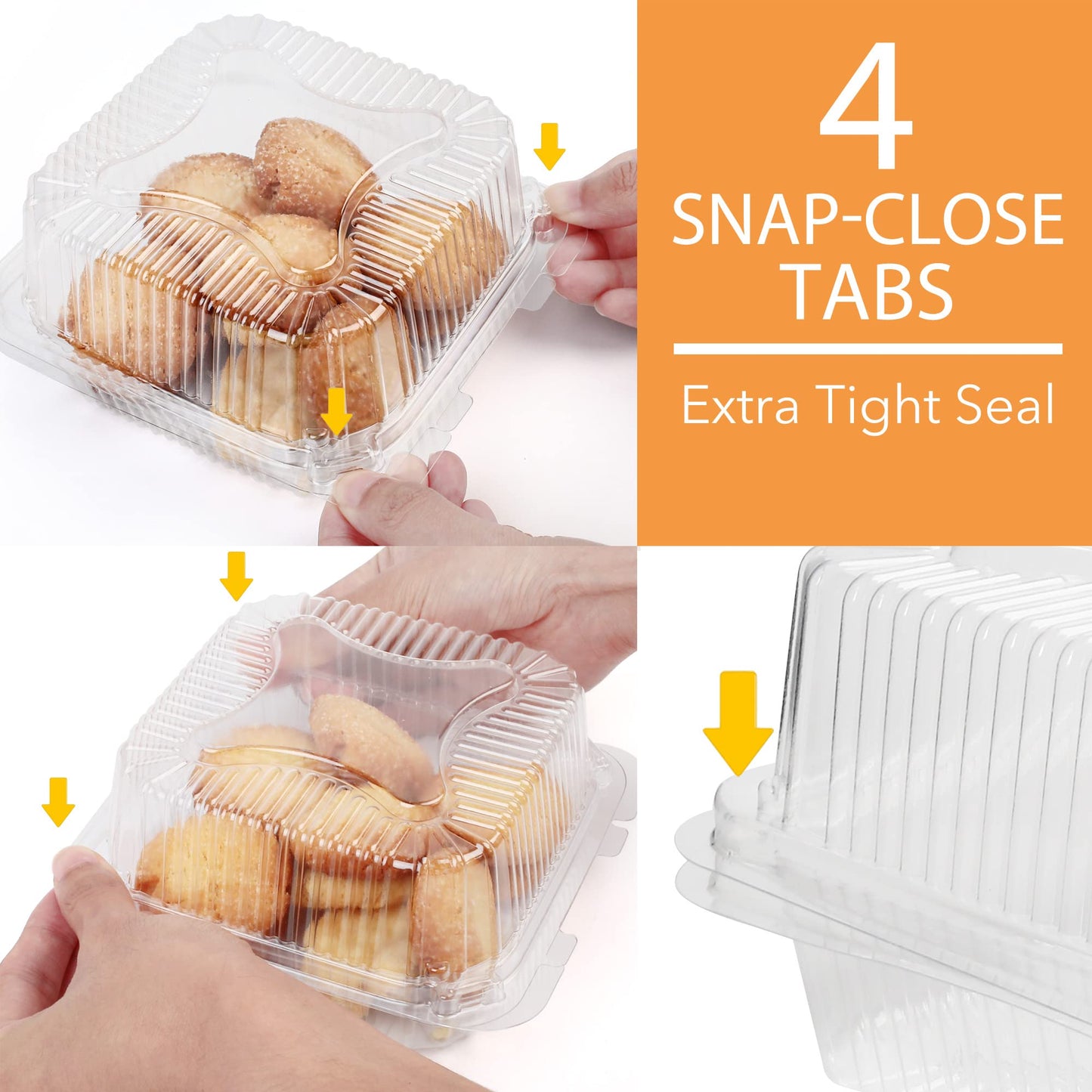 LotFancy Clear Plastic Take Out Containers, 5 x 5 Inch, 125 Pcs Disposable Clamshell Food Containers with Lids, Square Hinged Dessert Containers To Go Boxes for Cake Slice, Salad, Sandwich, Pasta