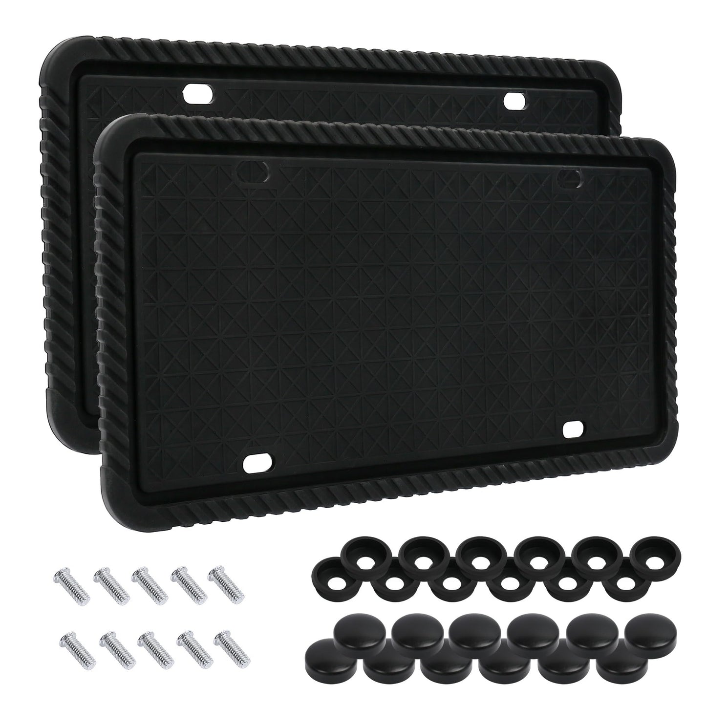 LotFancy Silicone License Plate Holder, 2PCS License Plate Frames with Mounting Accessories, Universal American Car Plate Cover, Black, Rust-Proof, Weather-Proof and Rattle-Proof