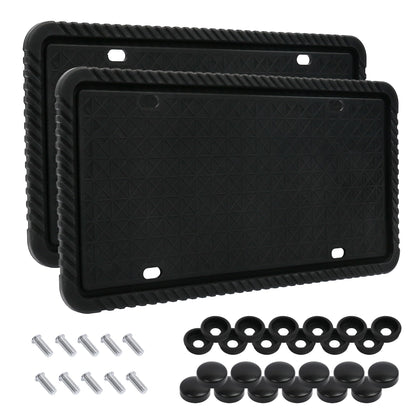 LotFancy Silicone License Plate Holder, 2PCS License Plate Frames with Mounting Accessories, Universal American Car Plate Cover, Black, Rust-Proof, Weather-Proof and Rattle-Proof