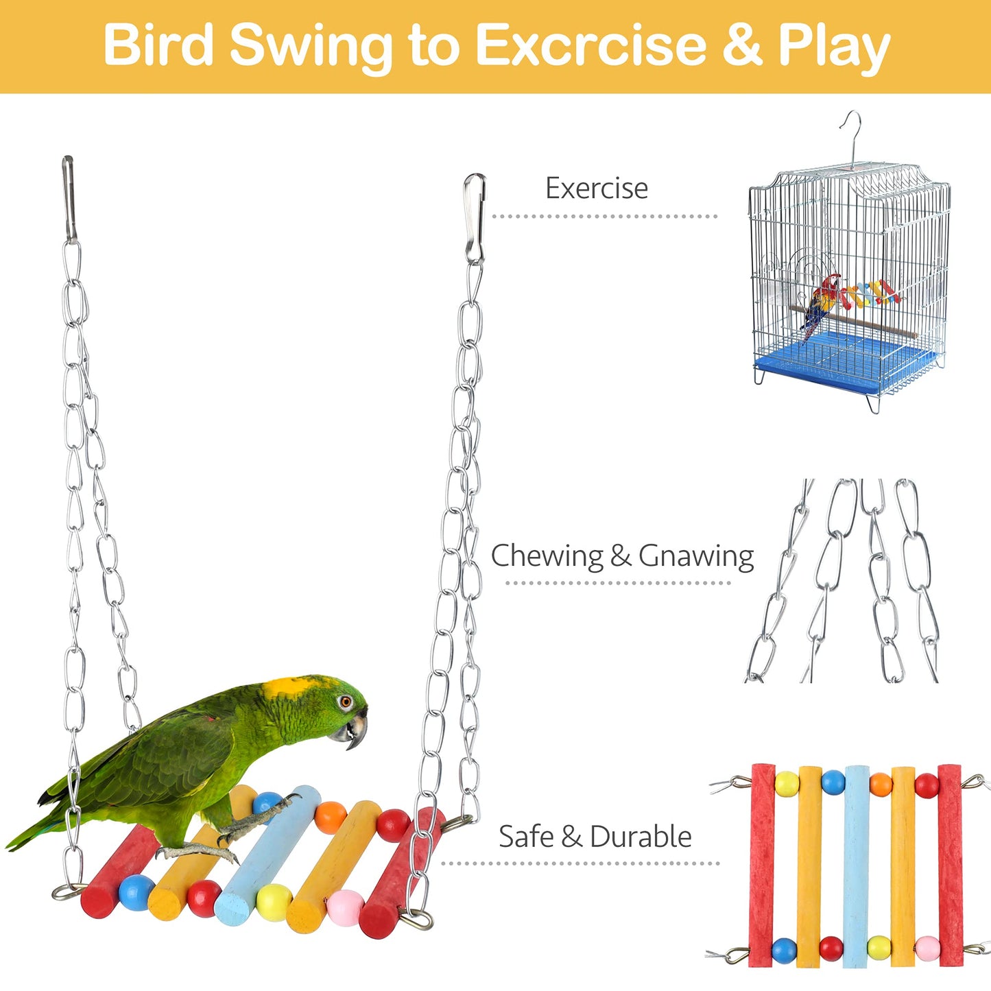 Prime Pets Bird Parakeet Toys, Bird Cage Swing Toys, 13 Pack, Colorful Hanging Bell Hammock Climbing Ladder Toys for Cockatiel, Conure, Finches, Mynah, Love Birds (Copy)