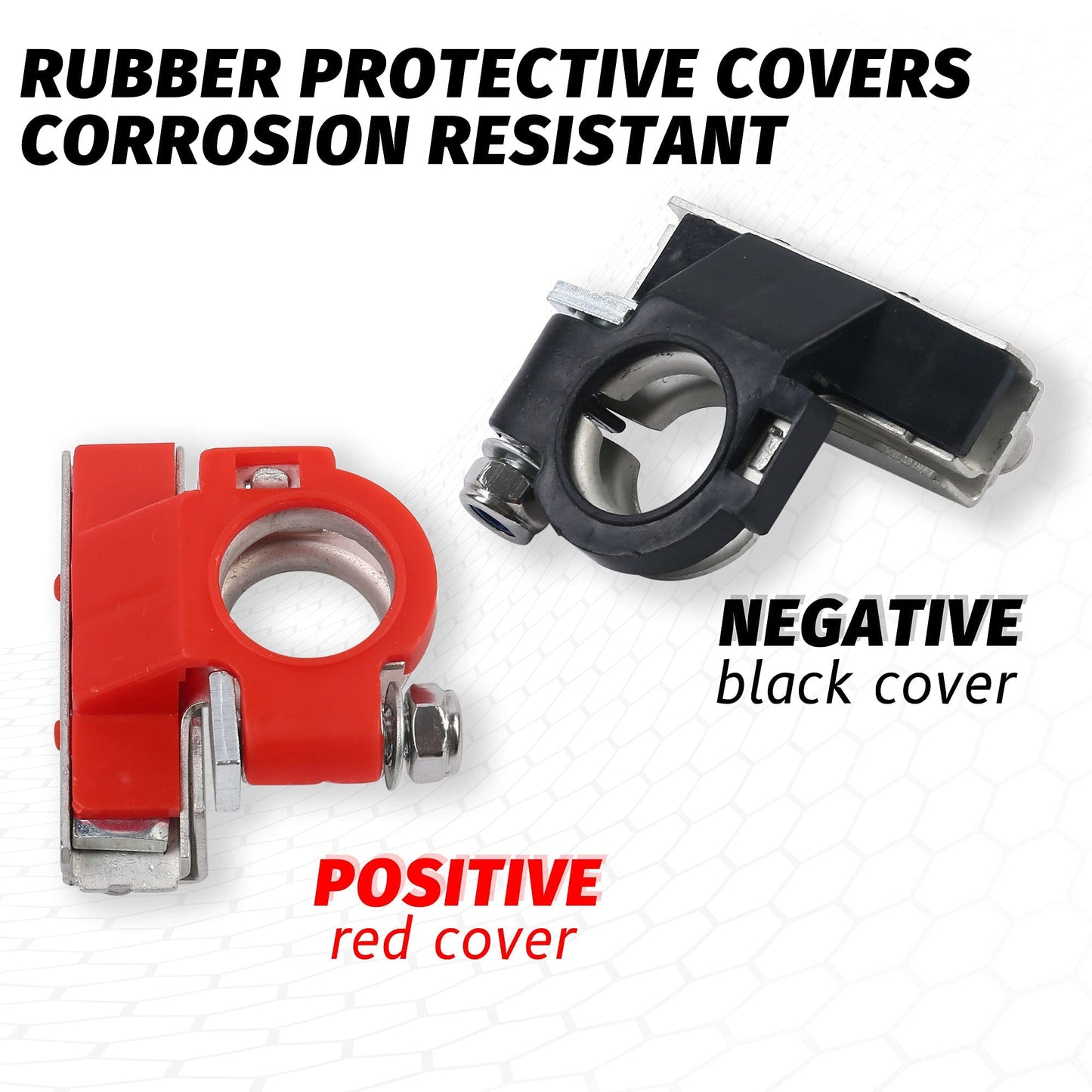 LotFancy Battery Terminal Connectors, Top Post Battery Terminals with Protective Covers, 3 Way Posts, Positive Negative for Auto Car Van Boat