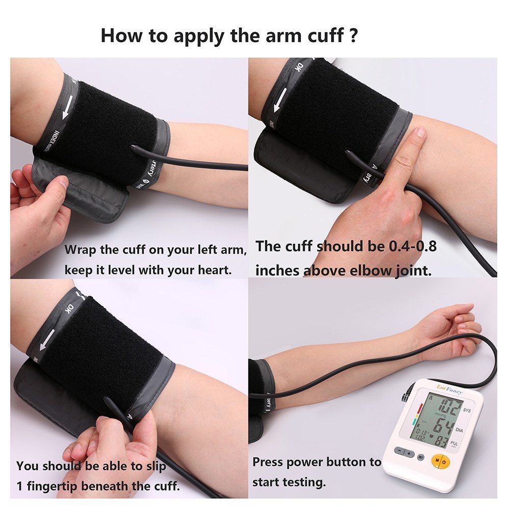 LotFancy Blood Pressure Monitor, Automatic Upper Arm BP Cuff 8.7-14.2” Machine Kit, Accurate Digital BP Gauge, Portable Home Heartbeat Meter, 4 User, 120 Readings Memory, Large LCD Display