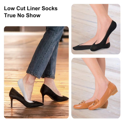 5 Pairs Women No Show Socks Nylon Ultra Thin Size 6-10 US, Low Cut Liner Socks for Heels, Loafers, Flats, Boat Shoes, Non-Slip Invisible Hidden Socks