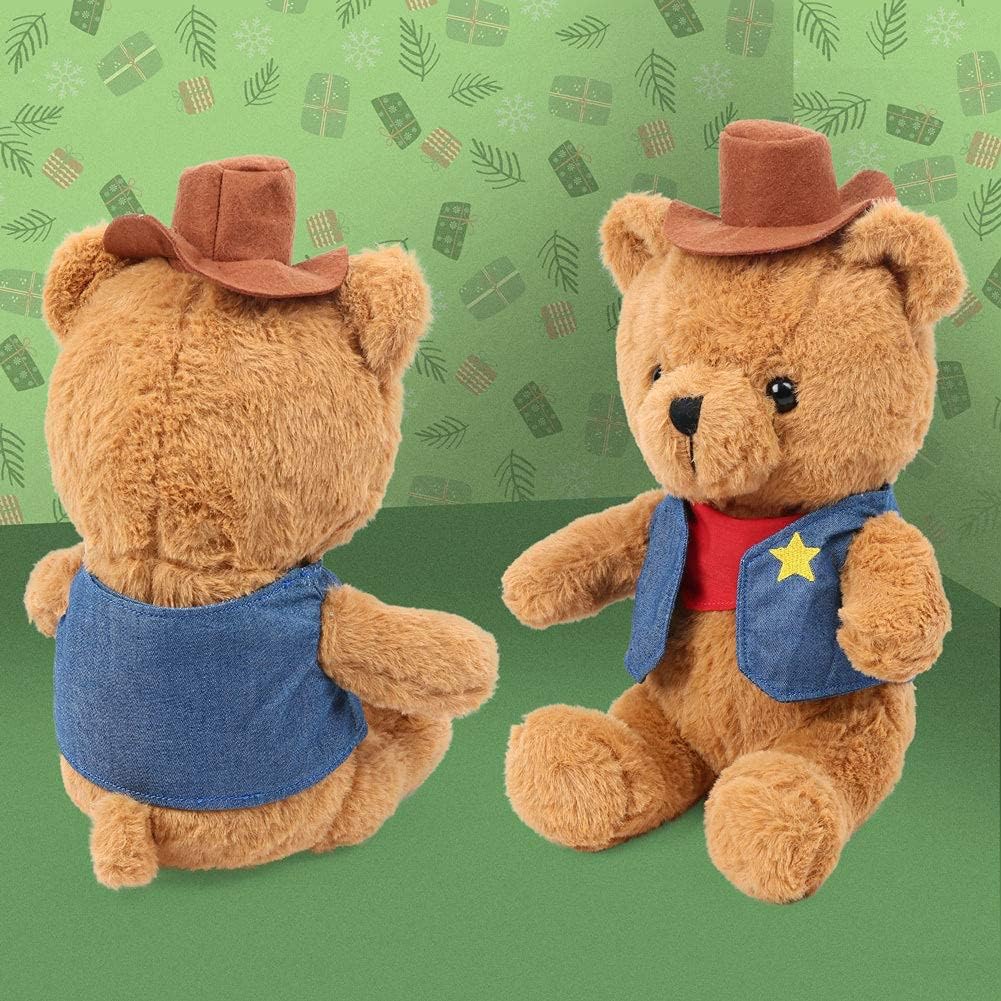 LotFancy 12'' Cowboys Teddy Bear Stuffed Animal, Soft Cuddly Bear Plush Toy with Reversible Vest, for Boys, Kids, Girls, Toddlers, on Birthdays, Christmas, Thanksgiving Day