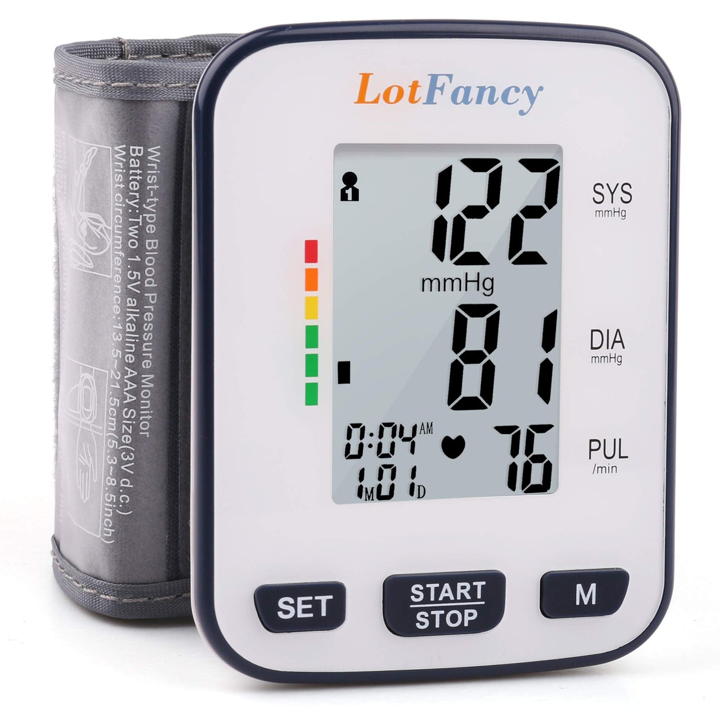 LotFancy Wrist Blood Pressure Monitor, Blood Pressure Cuff Wrist, Automatic Wrist BP Cuff (5.3"-8.5"), 120 Memory, with Large LCD Display, Protective Case