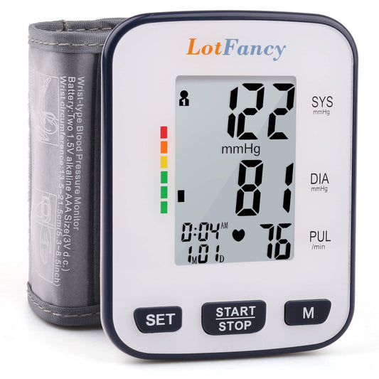 LotFancy Wrist Blood Pressure Monitor for Home Use, Blood Pressure Cuff Wrist, Automatic Wrist BP Cuff, Digital BP Machine, (5.3”-8.5”), 120 Memory, with Large LCD Display, Protective Case