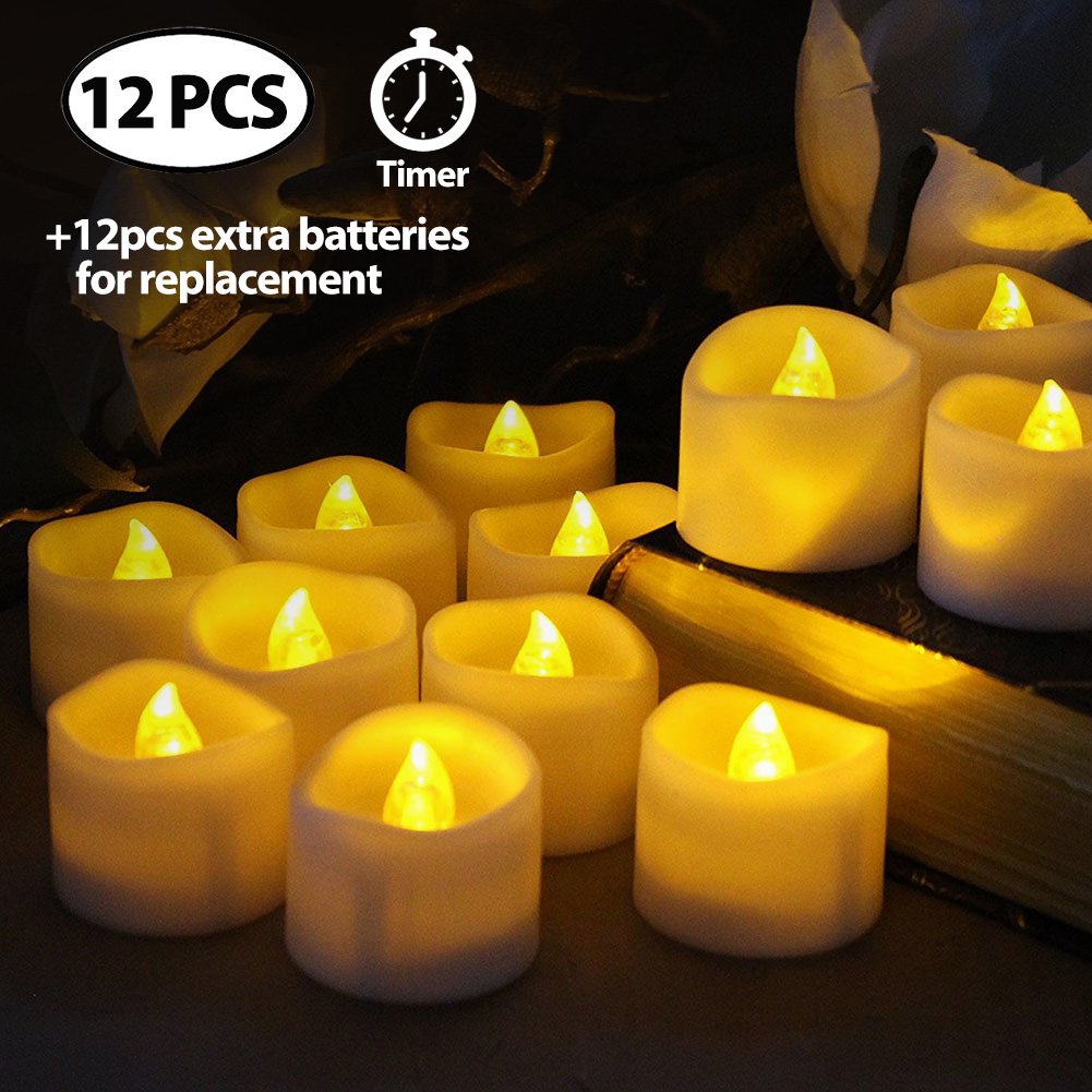 LotFancy Flameless Flickering Candles - Battery Operated Bright LED Tealight Candles Set - Electric Realistic Votive Candles, Warm White, Unscented, Pack of 12