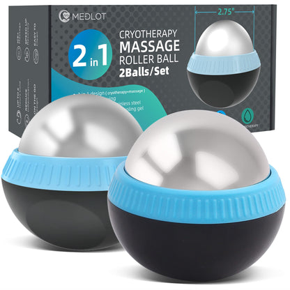MEDLOT Cold Massage Roller Ball, Set of 2, Cryosphere Ice Therapy Ball for Body Muscle Relief, Roller Massager for Back, Neck, Deep Tissue, Foot Plantar Fasciitis, Myofascial Release