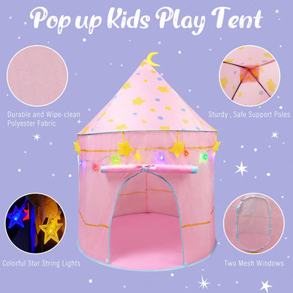 LotFancy Play Tent with Star Lights and Storage Carrying Bag, Pop Up Play Tent House for Kids Toddlers, Indoor and Outdoor Use, Foldable, Portable