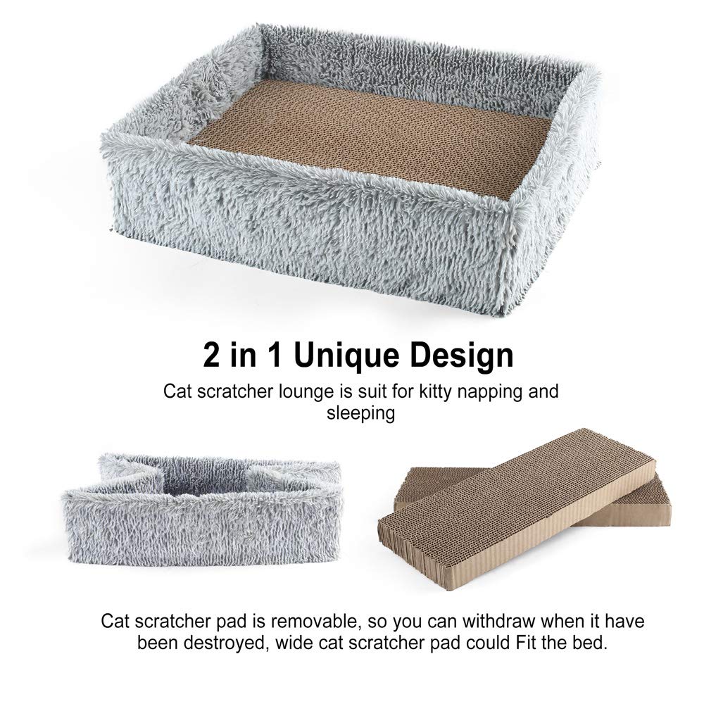 Prime Pets Cat Scratcher Lounge with 2 Removable Cat Scratch Cardboard, Reversible Cat Scratching Pad Box Bed, 2 in 1, Corrugated Board, Catnip Included