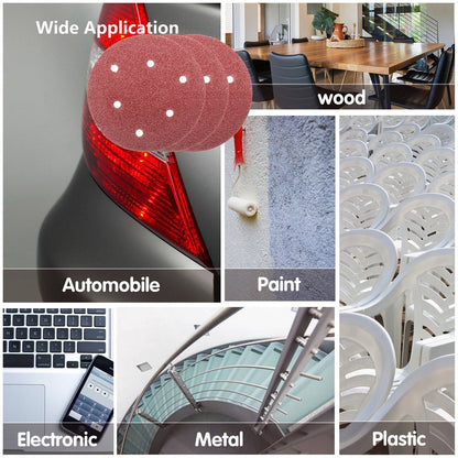 5 Inch 6-Hole Hook and Loop Sanding Discs by LotFancy - 90PCS 40/60/80/100/120/180/240/320/400/800 Grit Assorted Orbital Sander Round Sandpaper