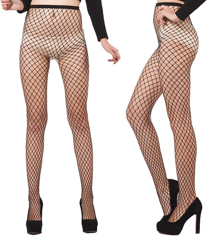 LotFancy 4 Pairs Women Suspender Pantyhose, Thigh High Garter Belt Fishnet Tights Stockings, Sexy Black Lace Tights