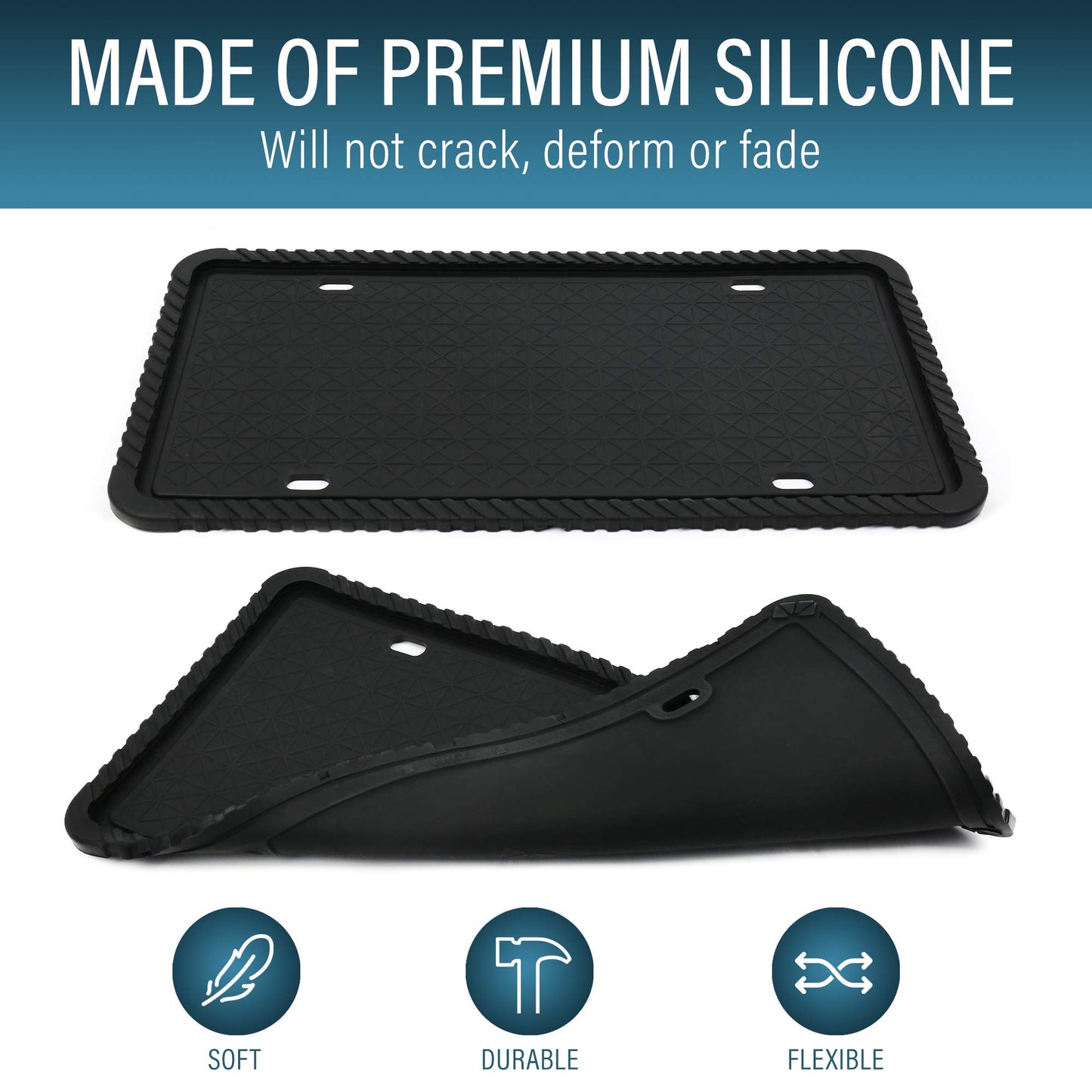 LotFancy Silicone License Plate Holder, 2PCS License Plate Frames with Mounting Accessories, Universal American Car Plate Cover, Black, Rust-Proof, Weather-Proof and Rattle-Proof