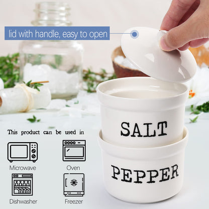 LotFancy 2 In 1 Salt and Pepper Bowls, 9 Oz Salt Pepper Holder with Lids, White Ceramic Container