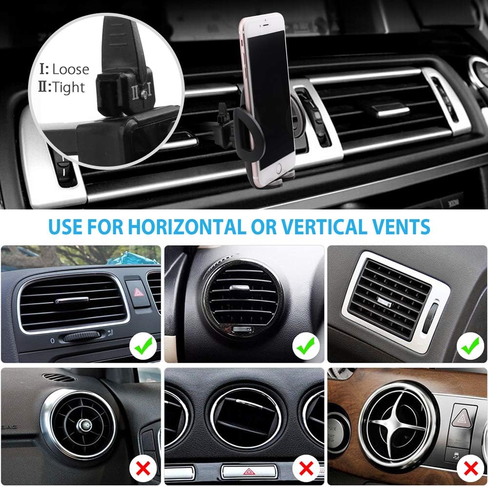 LotFancy Air Vent Car Phone Mount, Universal Cell Phone Holder with 360°Rotation, Mobile Phone Car Mount Cradle with One Touch Design Compatible with Phone 11 Pro Max/XR/XS Max/XS/X/8/8 Plus/7