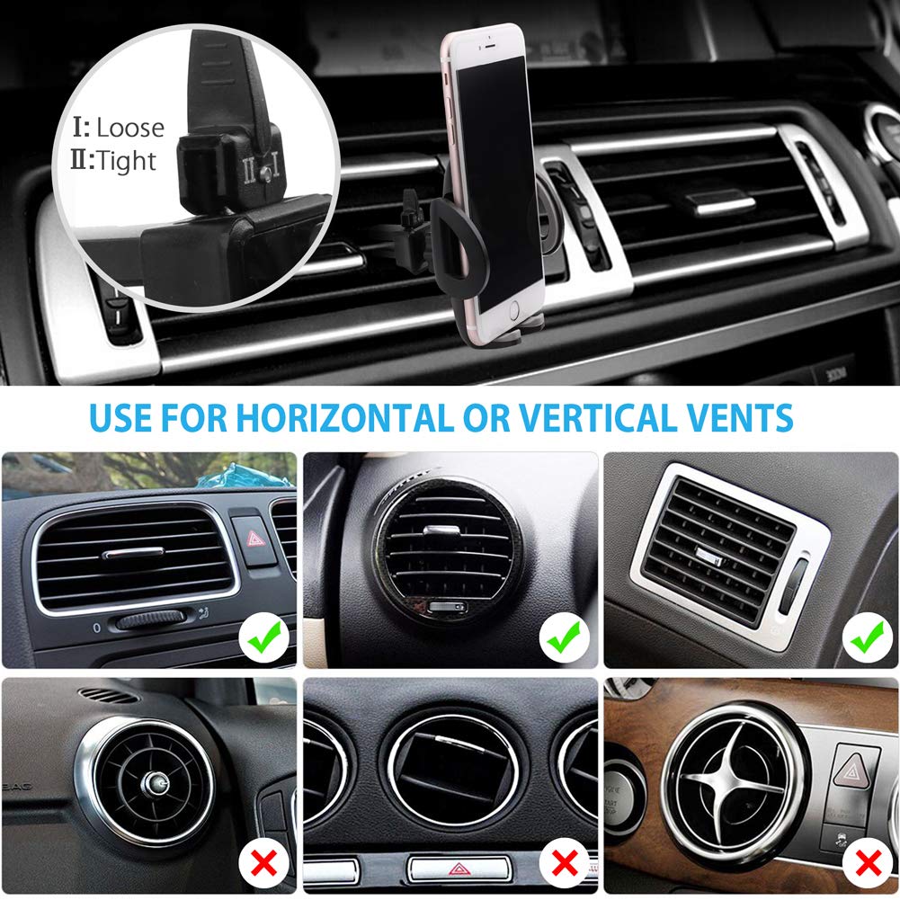 LotFancy Air Vent Car Phone Mount, Universal Cell Phone Holder with 360°Rotation, Mobile Phone Car Mount Cradle with One Touch Design Compatible with Phone 11 Pro Max/XR/XS Max/XS/X/8/8 Plus/7