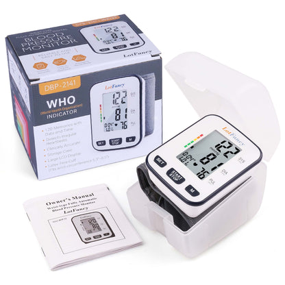 LotFancy Wrist Blood Pressure Monitor for Home Use, Blood Pressure Cuff Wrist, Automatic Wrist BP Cuff, Digital BP Machine, (5.3”-8.5”), 120 Memory, with Large LCD Display, Protective Case