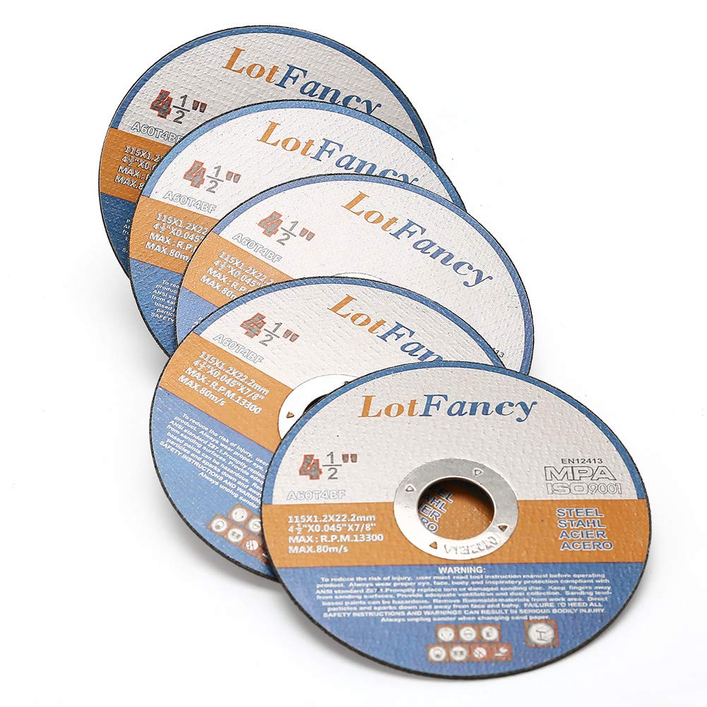 Cutting Wheels 4.5-Inch by 0.045-Inch Cut off Wheels by LotFancy - Metal and Stainless Steel Cutting Disc, 7/8" Arbor, Pack of 5