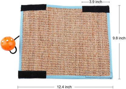 Cat Scratching Mat, Natural Sisal Cat Scratcher Mat with Interactive Ball Toy for Cat Grinding Claws, Kitty Play Scratcher Pad for Protecting Furniture Sofa Couch