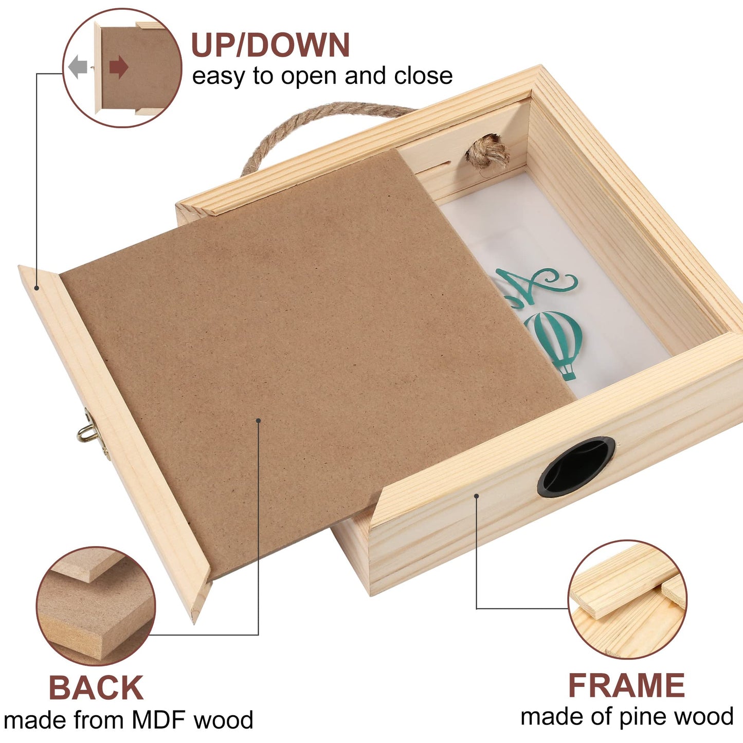 LotFancy Piggy Bank for Kids & Adults, Wooden Adventure Fund Money Bank, 8 x 8 x 2.25 inch, Decorative Shadow Box Saving Bank for Cash Coin Penny Change