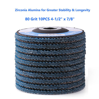 LotFancy 80 Grit Flap Discs, 4.5 Inch Sanding Grinding Wheels, 10PCS, Zirconia Alumina Abrasive