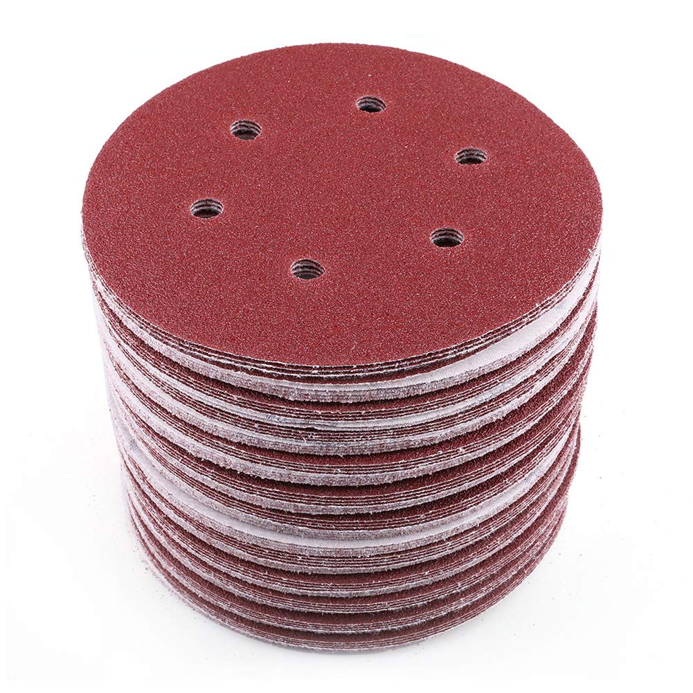 LotFancy 6" 6-Hole Sanding Discs Sandpaper Hook and Loop Pads 40/60/80/100/120/180/240/320/400/800/1000/1500/2000 Assorted Grits