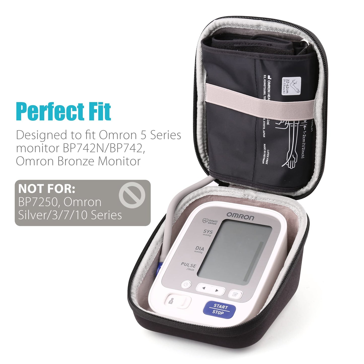 LotFancy Hard Case Travel Bag for Omron BP742N 5 Series Upper Arm Blood Pressure Monitor with Cuff That fits Standard and Large Arm