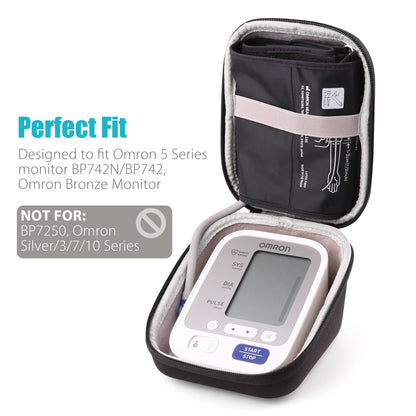 LotFancy Hard Case Travel Bag for Omron BP742N 5 Series Upper Arm Blood Pressure Monitor with Cuff That fits Standard and Large Arm