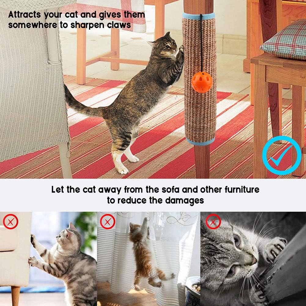 Cat Scratching Mat, Natural Sisal Cat Scratcher Mat with Interactive Ball Toy for Cat Grinding Claws, Kitty Play Scratcher Pad for Protecting Furniture Sofa Couch