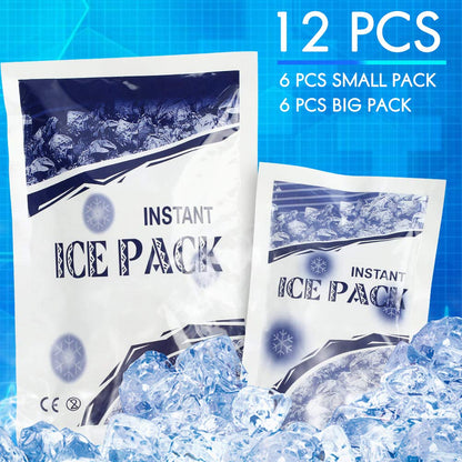 LotFancy Instant Ice Pack, 12PCS Disposable Cold Packs, Cold Therapy Compress for Emergency First Aid, Sports Injuries, Swelling, Toothaches, Sprains, 6 Small and 6 Large