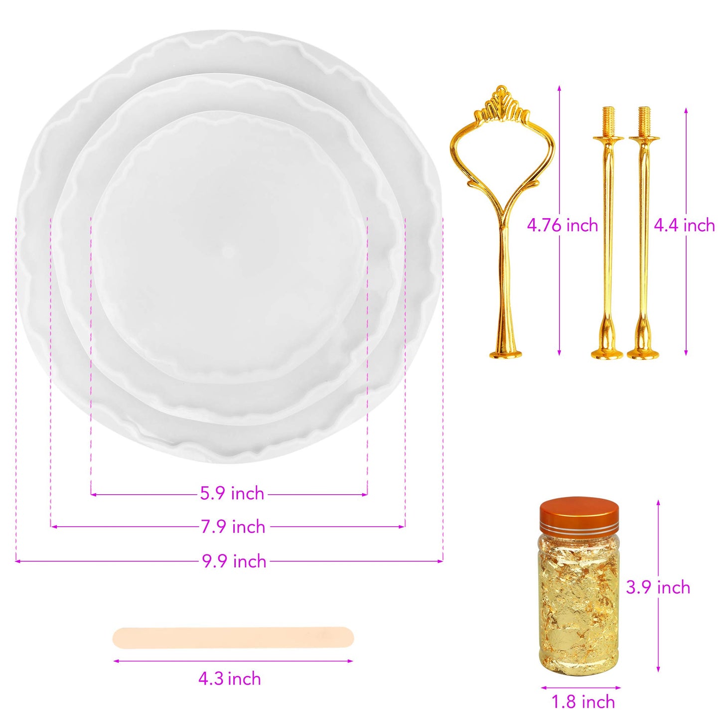 LotFancy Epoxy Resin Molds for 3 Tiered Tray, Round Cake Serving Stand Molds for Resin Casting - DIY Art Silicone Molds, with 3 Hardware Fittings, Gold Foil and Stirrers