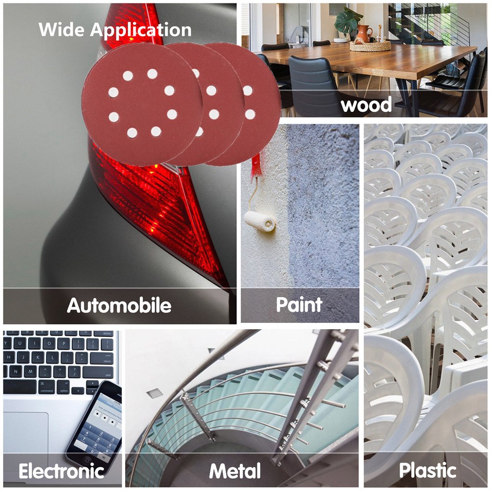 LotFancy Sanding Disc 5 Inch 8 Hole, 40-3000 Grit Assorted Sand Paper, Hook and Loop Sandpaper Assortment, Random Orbital Sander Pads