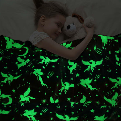 LotFancy Glow in The Dark Blanket, Unicorns Gifts for Girls Boys, Soft Luminous Kids Blankets for Birthday, 60 x 50in