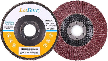 LotFancy Flap Discs 4 1/2 Inch, 80 Grit, 10PCS Sanding Grinding Wheels, for Angle Grinder, 4.5” x 7/8”, Aluminum Oxide Abrasive, Type #27