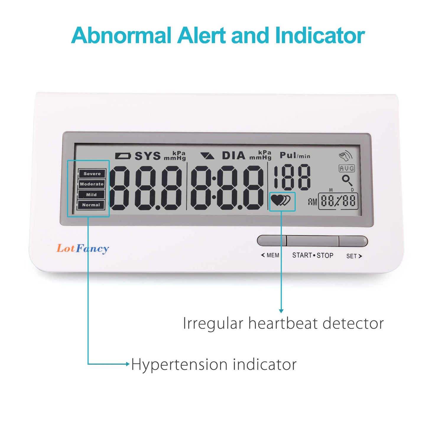 LotFancy FDA Approved Auto Digital Arm Blood Pressure Monitor,Large LCD Display,Irregular Heartbeat Detection, 60 Records,Average Latest 3 Records