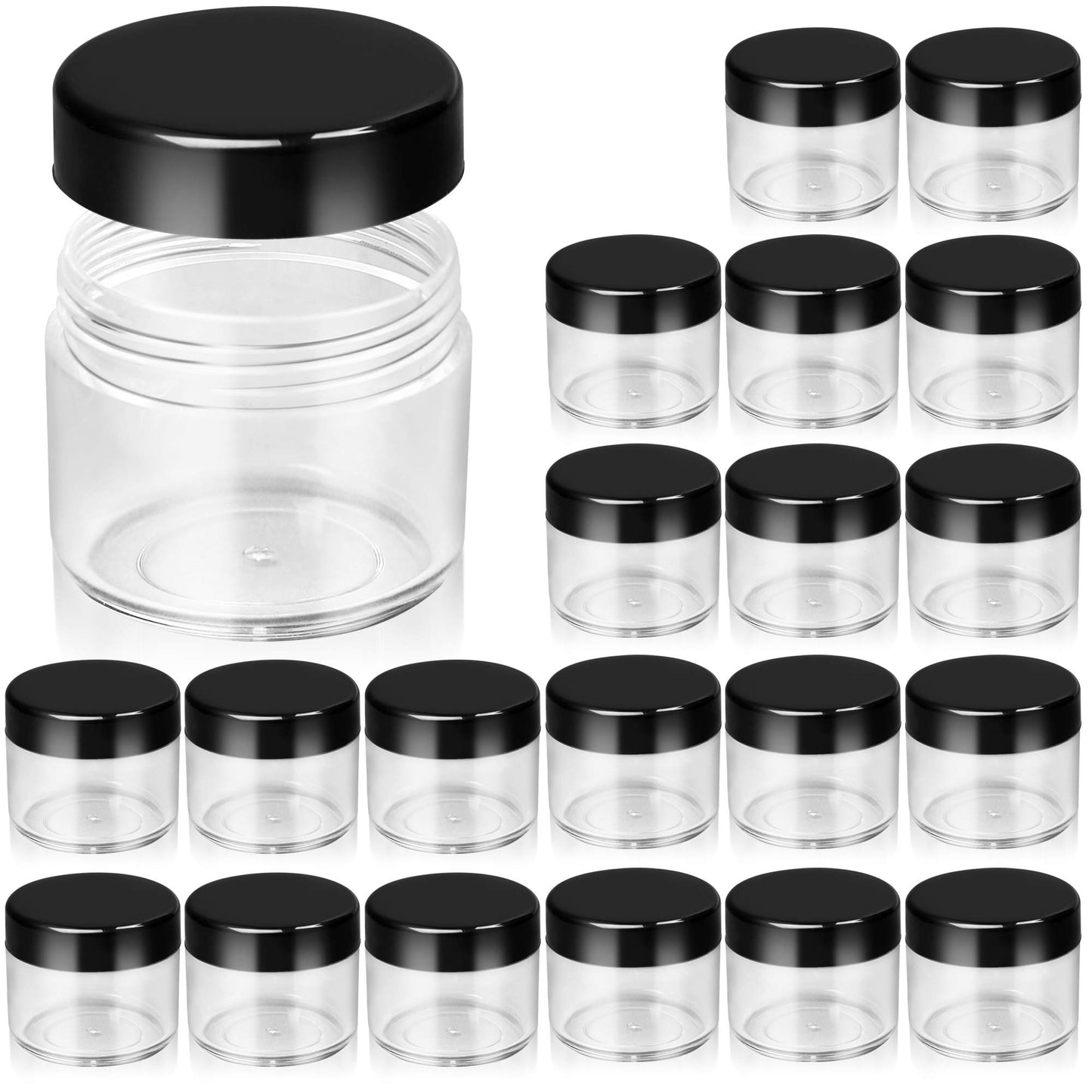 20 Pack Sample Containers with Lids, 0.7 Oz Clear Plastic Jars, Refillable Tiny Cosmetic Jars for Makeup, Powder