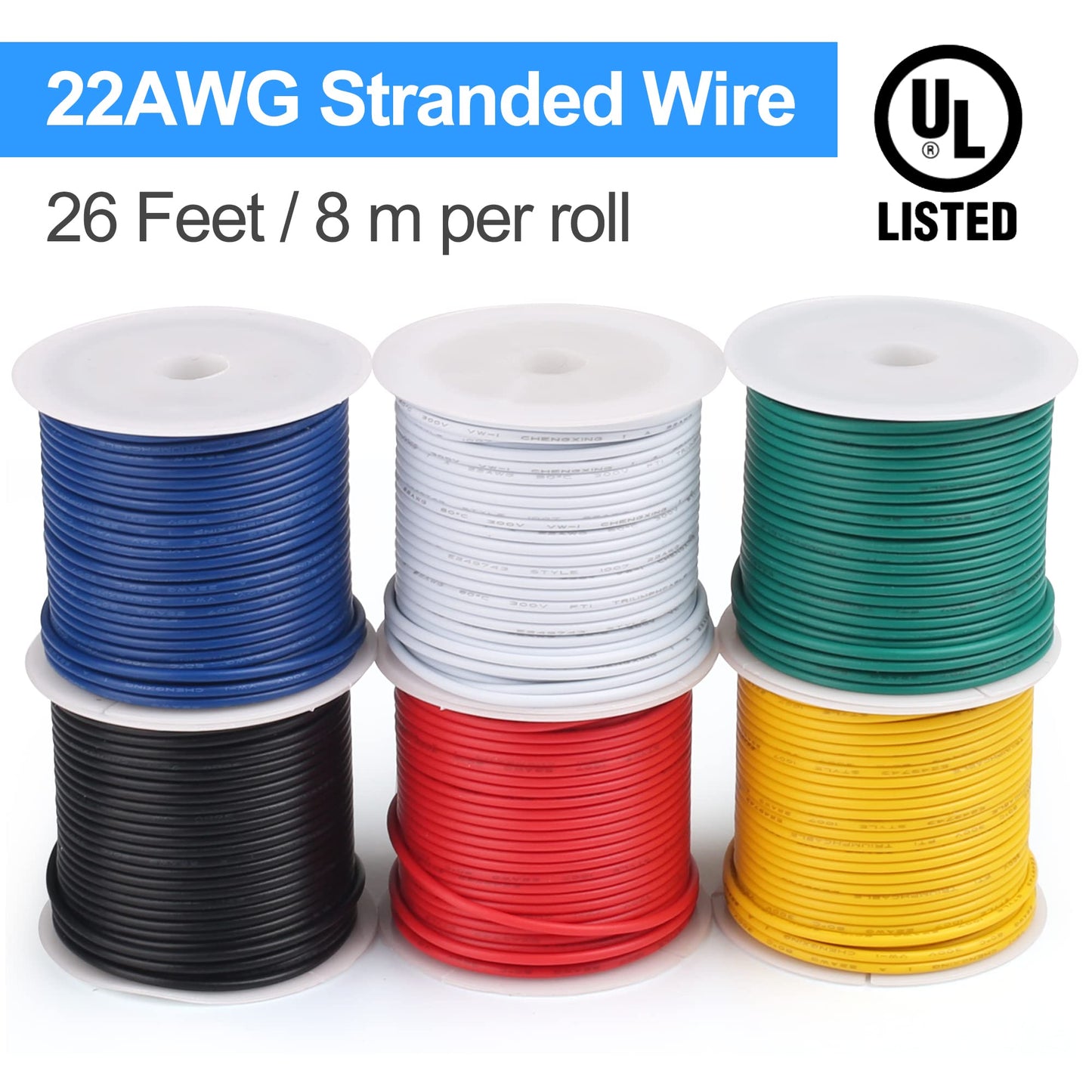 LotFancy Stranded Wire, 6 Colors (30 Feet Each) Electrical Wire, Tinned Copper Hookup Wire Kit 300V for DIY, Flexible