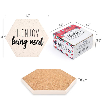 LotFancy Funny Coasters for Drinks Absorbent with Holder, 6PCS Ceramic Coasters with Cork Base