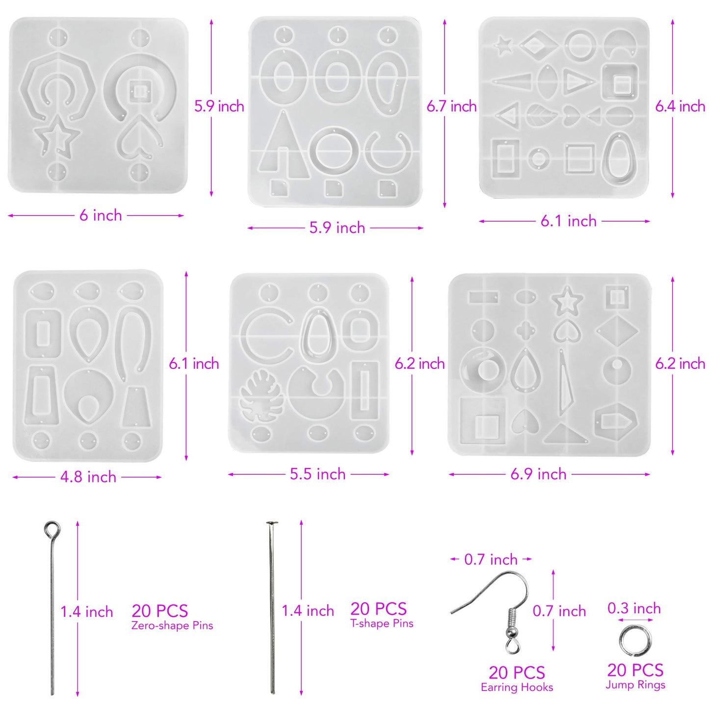 LotFancy Earrings Resin Molds, Epoxy Resin Jewelry Making Kit, DIY Drop Dangle Pendant Silicone Molds for Resin Casting, with Earring Hooks, Jump Rings, Head/Eye Pins